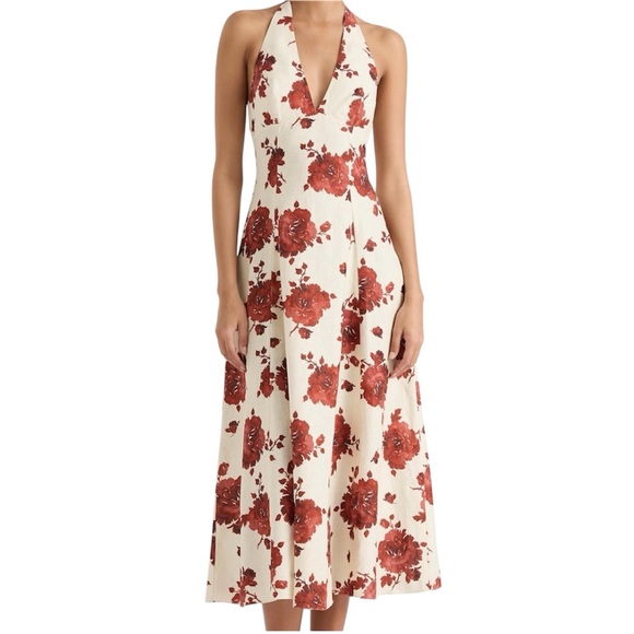 Faithfull the Brand Dresses & Skirts - Faithfull The Brand Linen Marais Midi Dress Cecile Floral Garnet Size 6